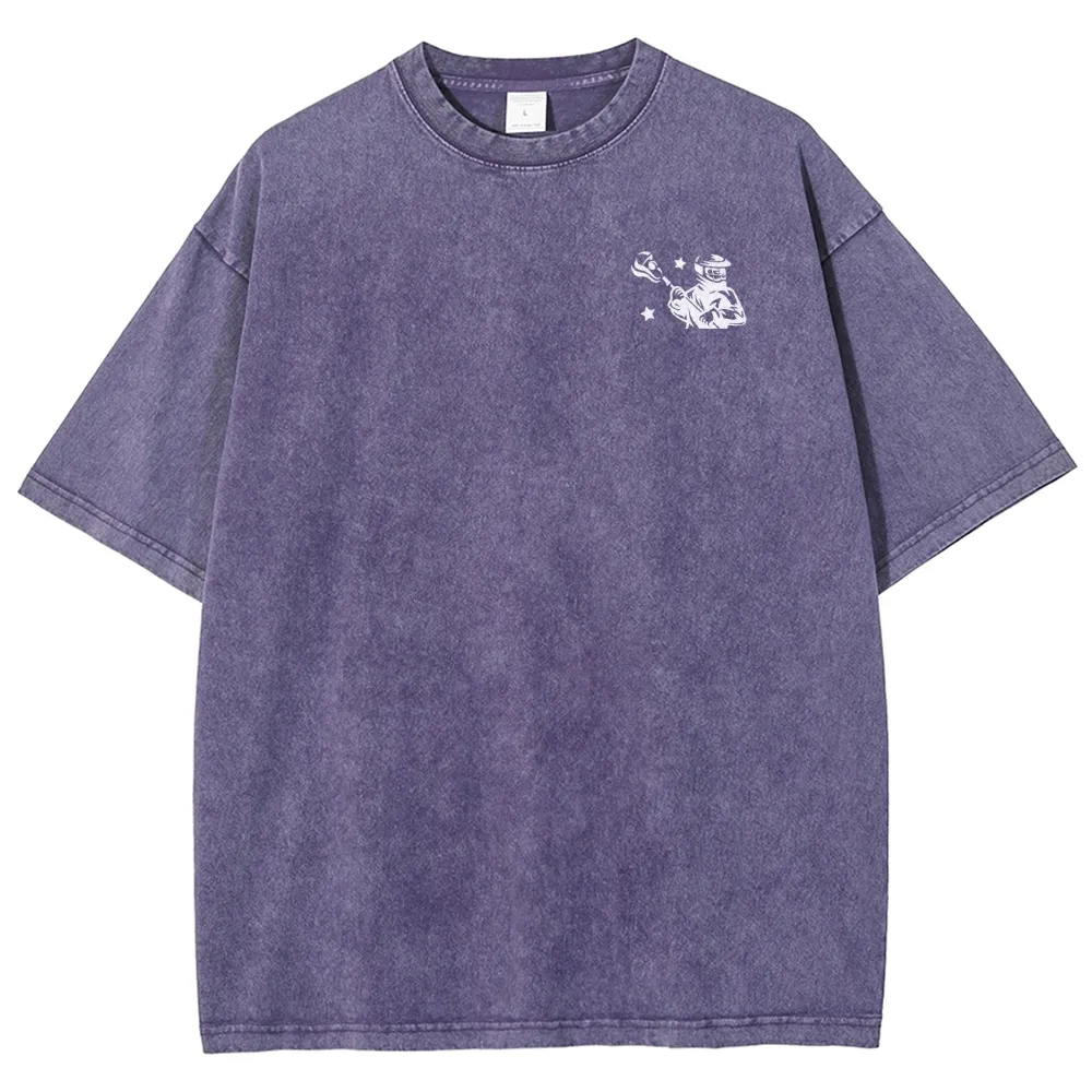 Lacrosse Player Pattern Washed Vintage Short Sleeves T-Shirt-moweekender