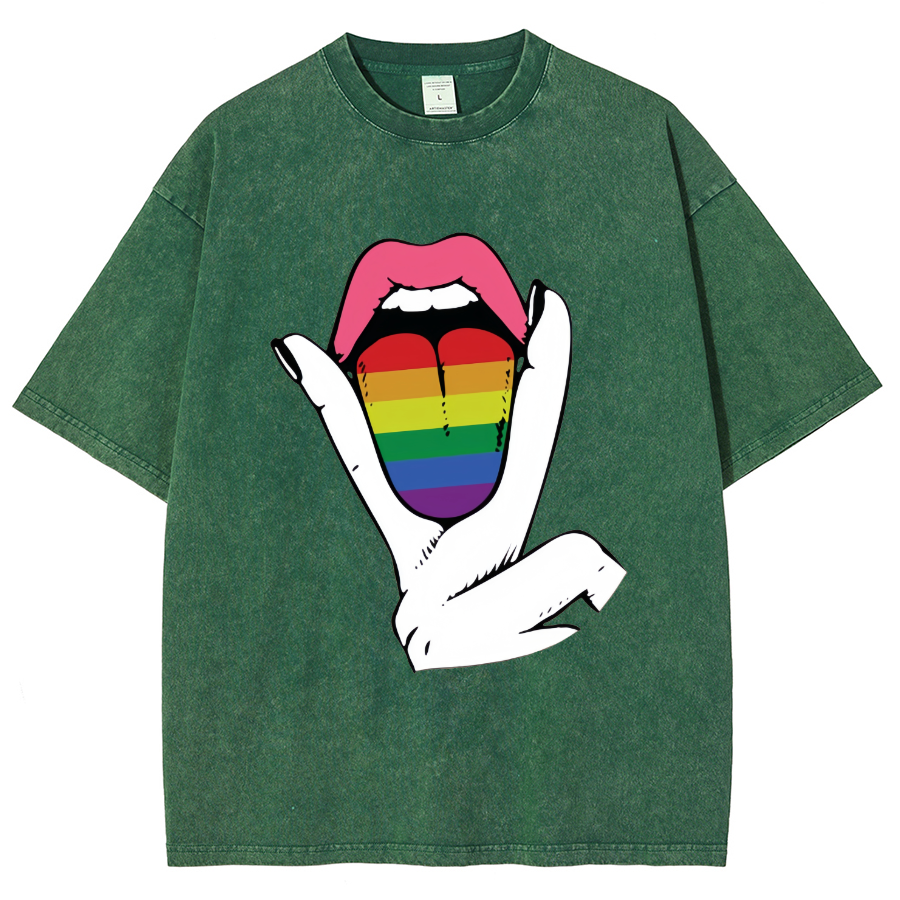 Rainbow Tongue Washed Oversized T-Shirt-moweekender