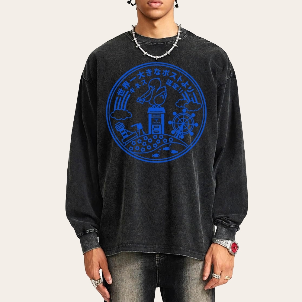 Japan Paradise Sign Deep Washed Vintage Long Sleeves T-Shirt-moweekender