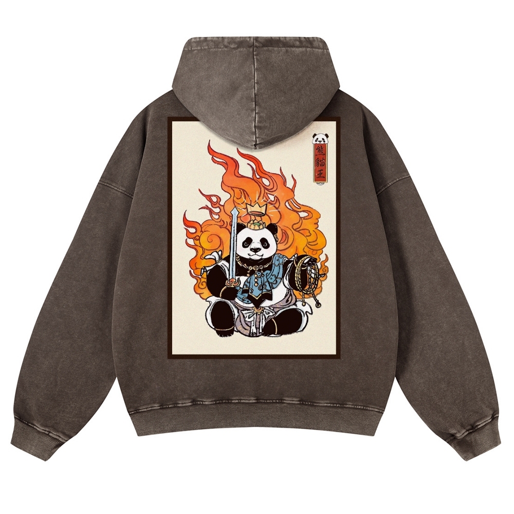 Fire Panda King Pattern Vintage Washed Hoodie-moweekender