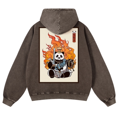 Fire Panda King Pattern Vintage Washed Hoodie-moweekender