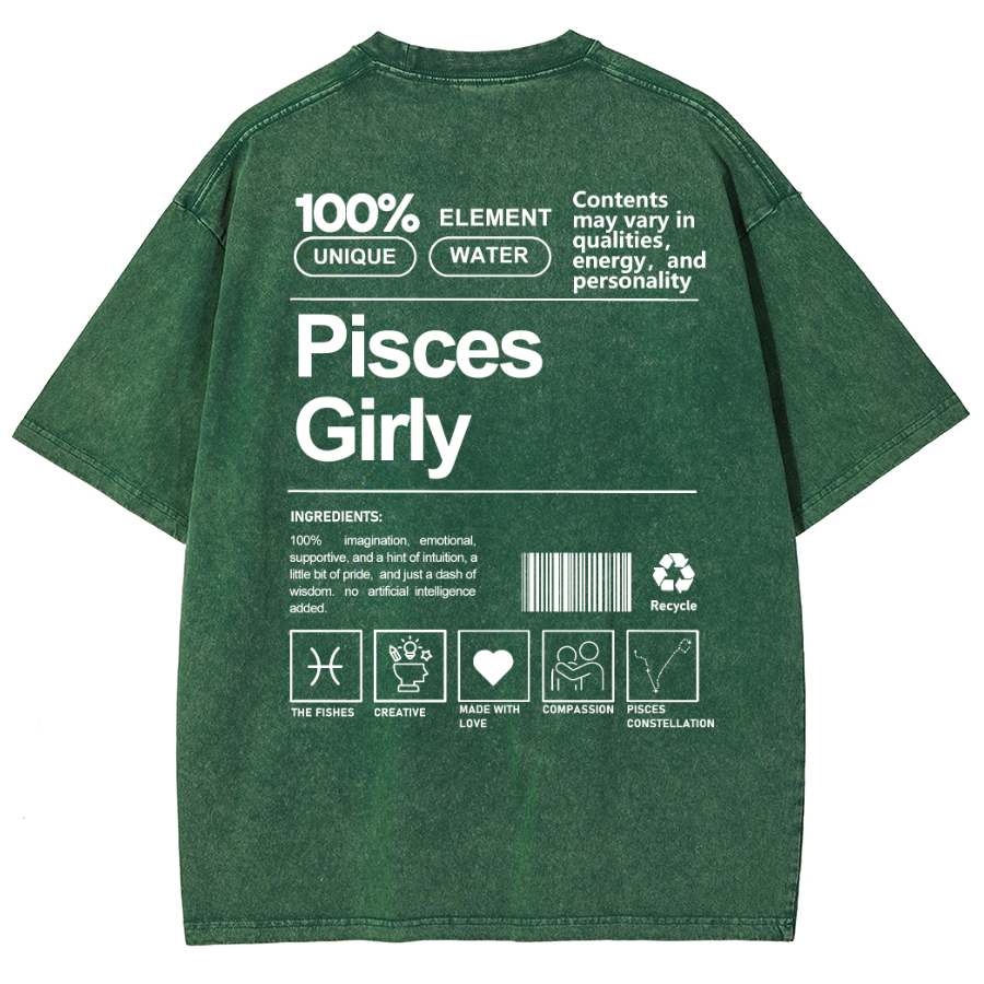 Pisces Girly Unisex Fit Washed Oversized T-Shirt-moweekender