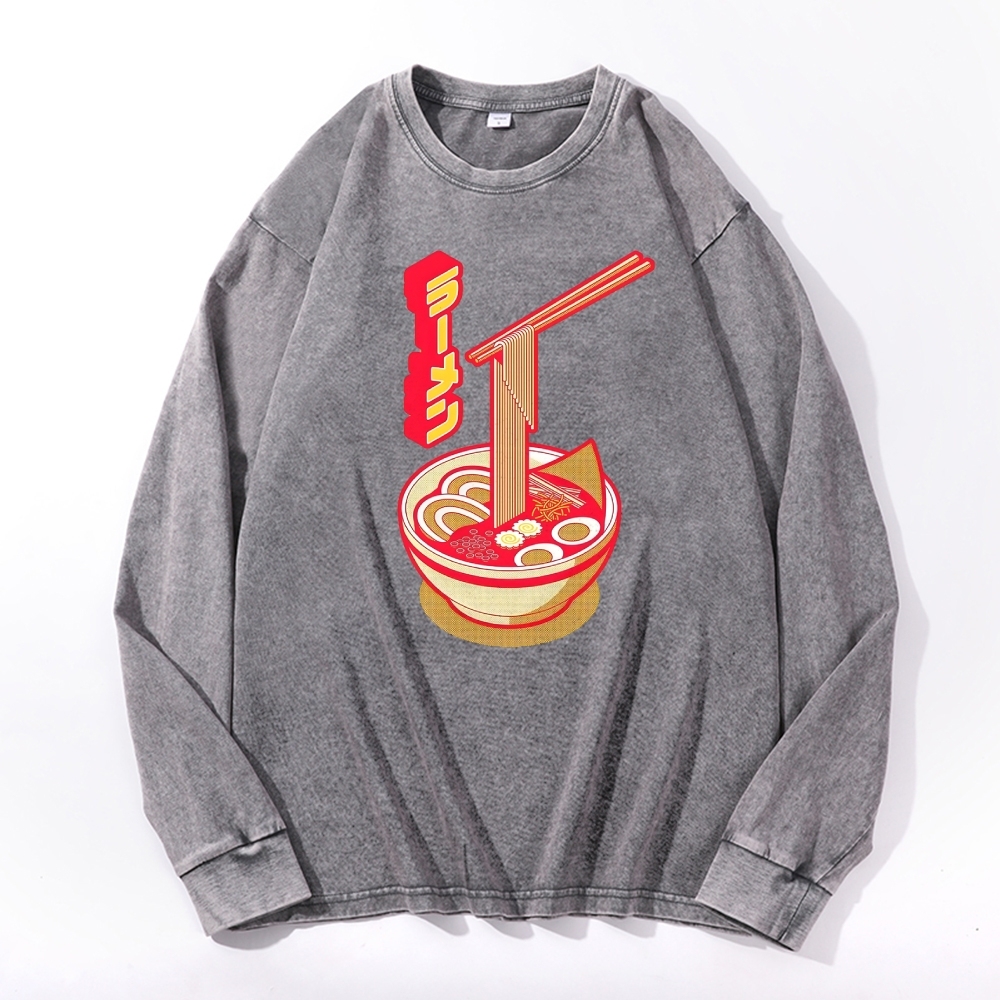 Japanese Ramen Deep Washed Vintage Long Sleeves T-Shirt-moweekender