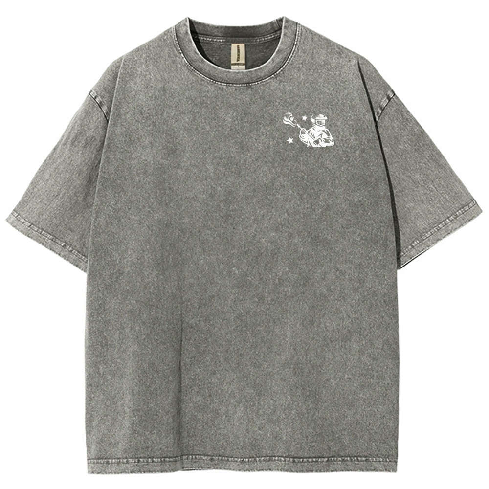 Lacrosse Player Pattern Washed Vintage Short Sleeves T-Shirt-moweekender