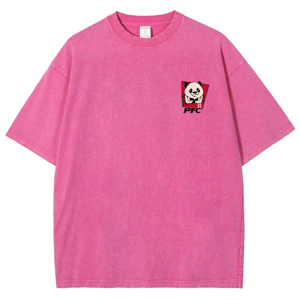 PFC Panda Printed Washed Vintage Short Sleeves T-Shirt-moweekender