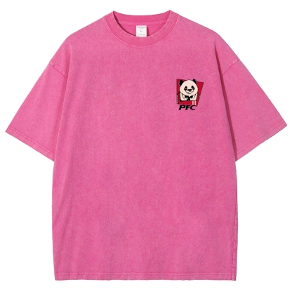 PFC Panda Printed Washed Vintage Short Sleeves T-Shirt-moweekender