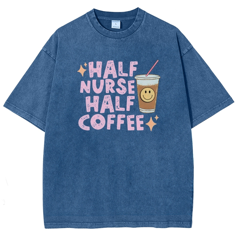 Half Coffee Unisex Fit Washed T-Shirt