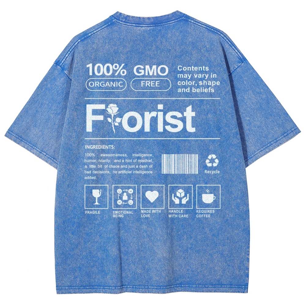 Florist Pattern Washed Vintage Short Sleeves T-Shirt-moweekender