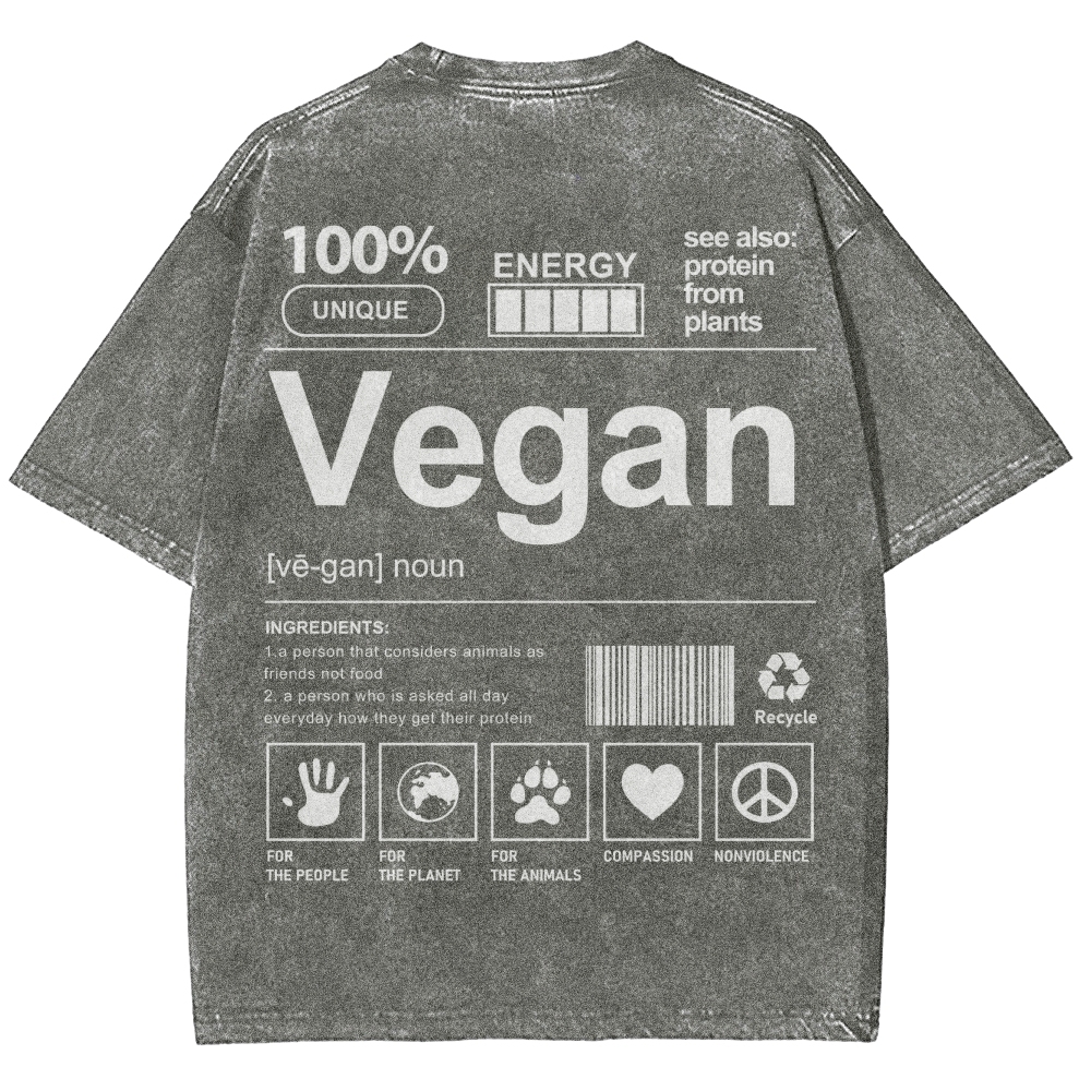 Vegan Pattern Washed Vintage Short Sleeves T-Shirt-moweekender