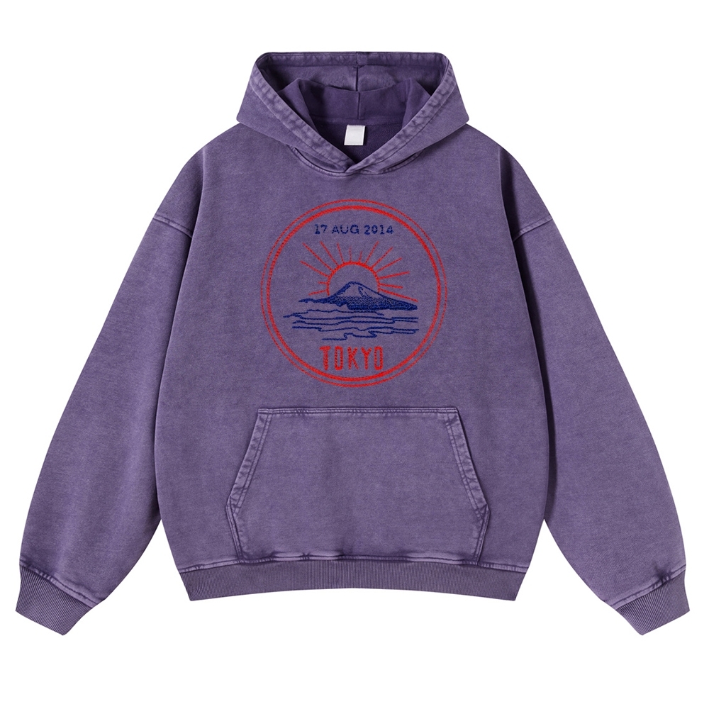Tokyo Sunrise Sea Pattern Vintage Washed Hoodie-moweekender