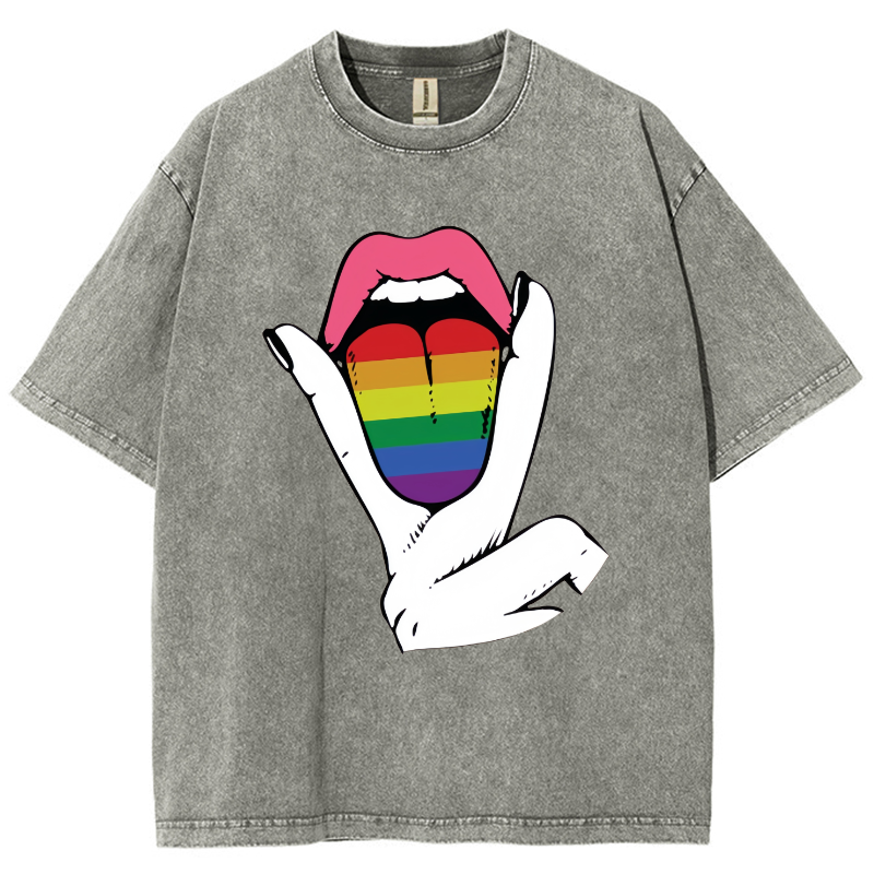 Rainbow Tongue Washed Oversized T-Shirt-moweekender