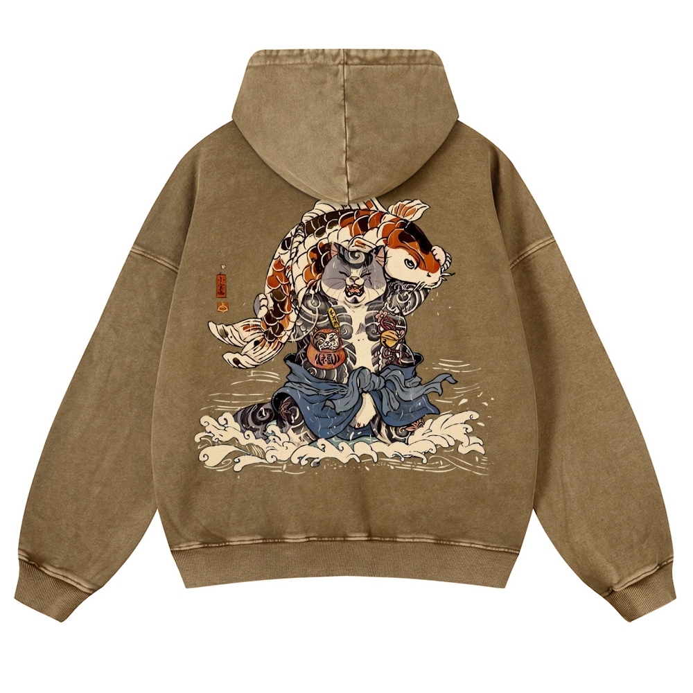 Japan Cat Story Vintage Washed Hoodie-moweekender