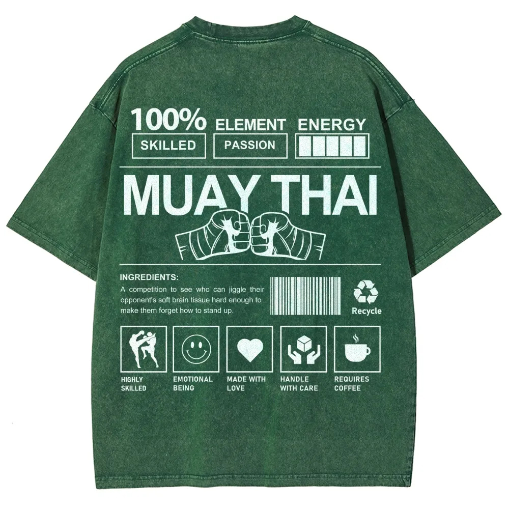 Muay Thai Pattern Washed Vintage Short Sleeves T-Shirt-moweekender
