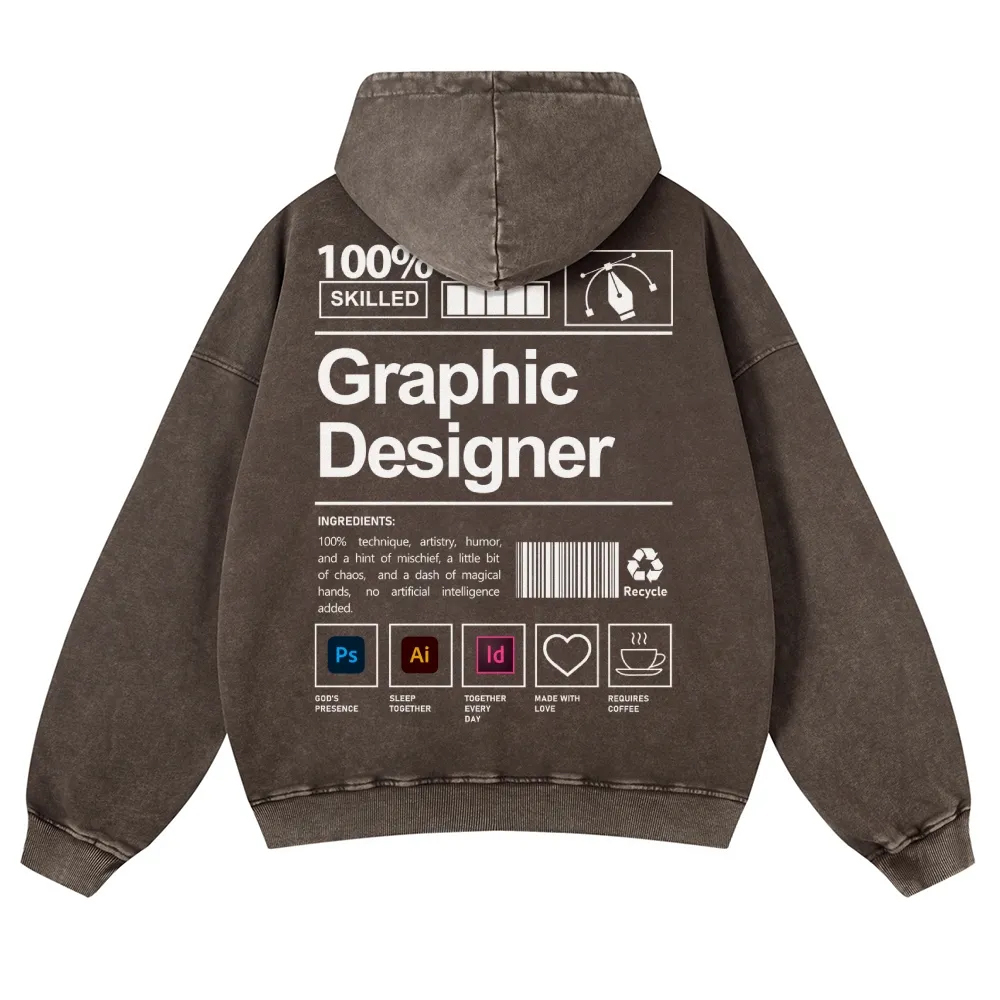 Graphic Designer Printed Vintage Washed Hoodie-moweekender
