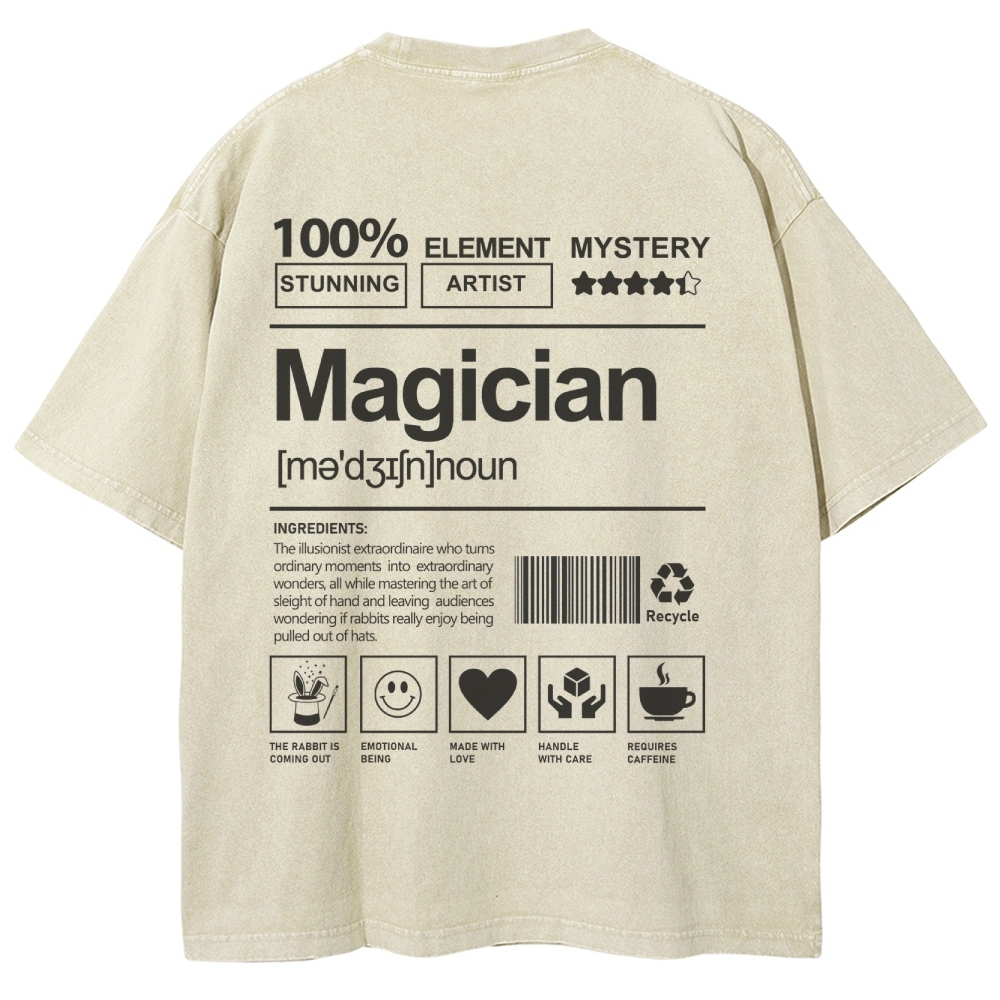 Magician Pattern Washed Vintage Short Sleeves T-Shirt-moweekender