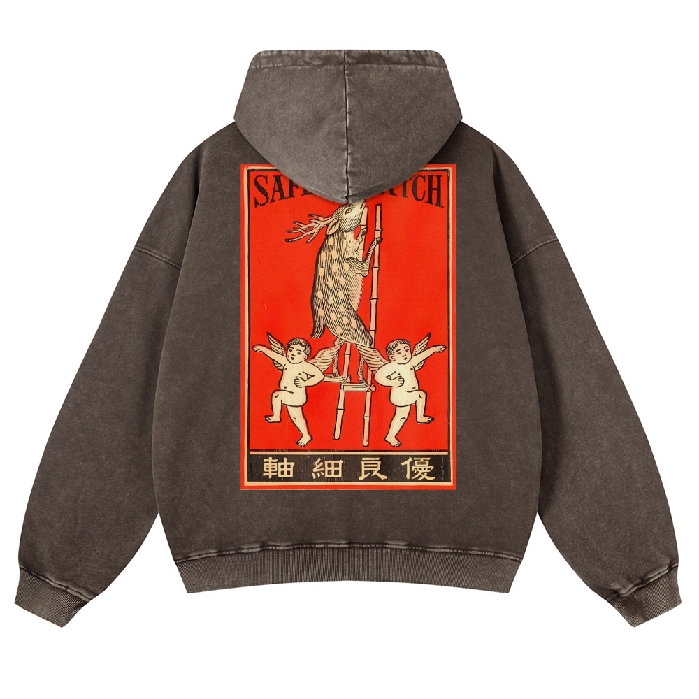 Deer On Stilts Pattern Vintage Washed Hoodie-moweekender