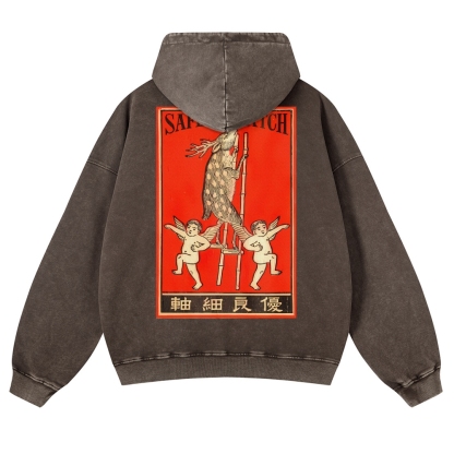 Deer On Stilts Pattern Vintage Washed Hoodie-moweekender