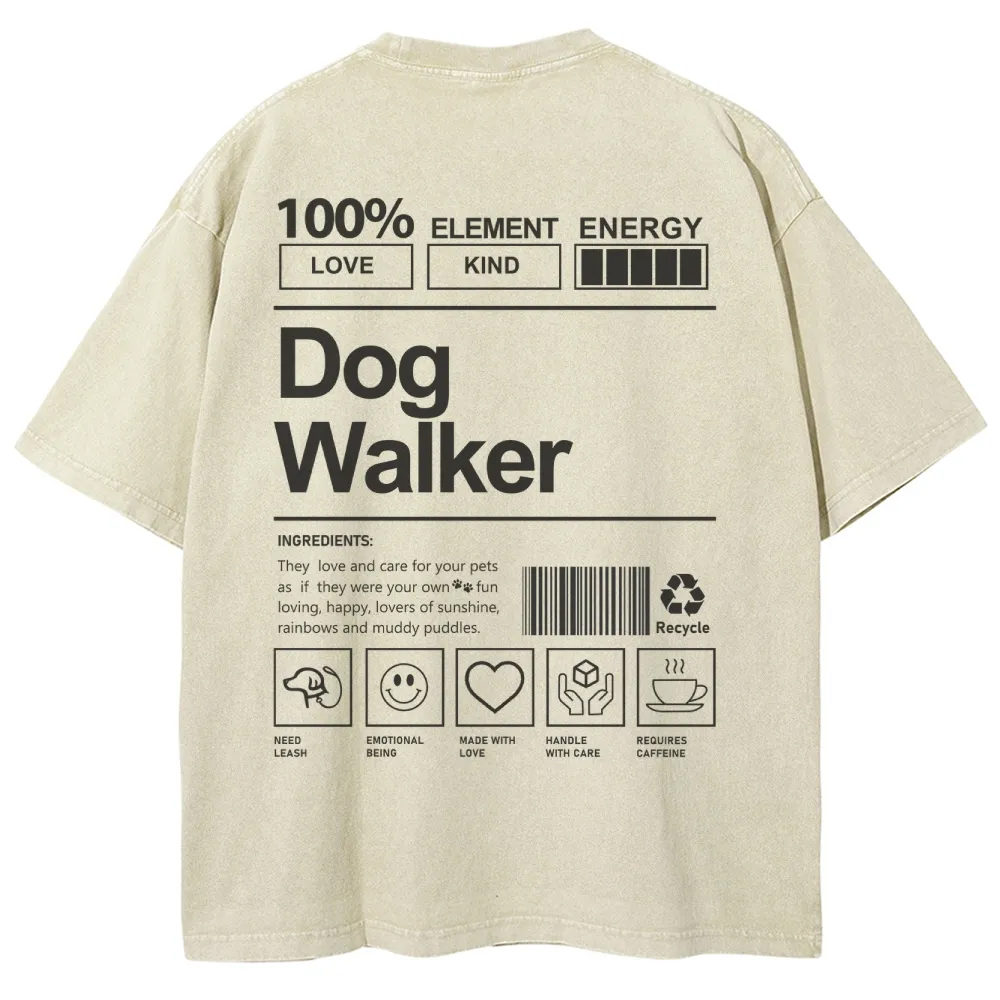 Dog Walker Pattern Washed Vintage Short Sleeves T-Shirt-moweekender
