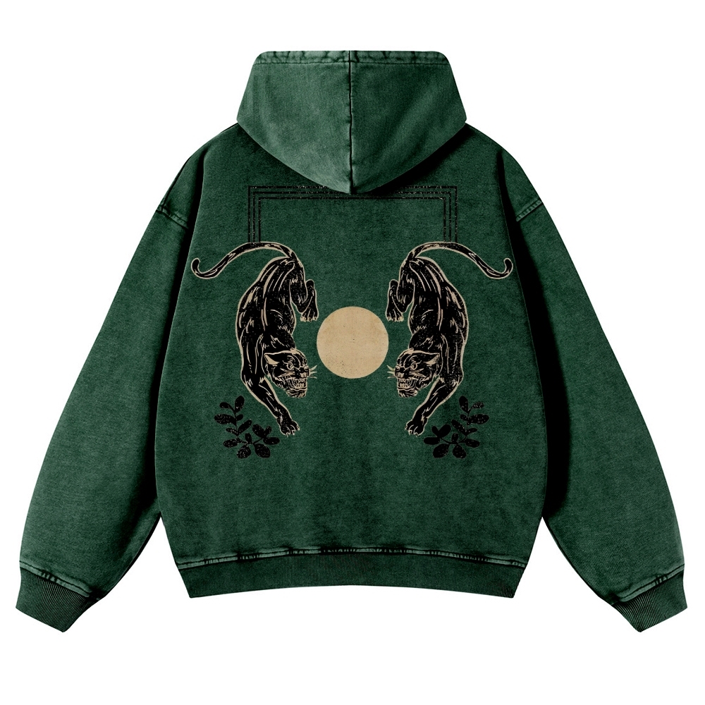 Fierce Panther Pattern Vintage Washed Hoodie-moweekender