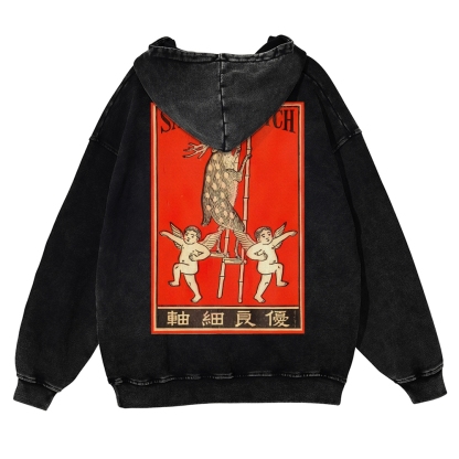 Deer On Stilts Pattern Vintage Washed Hoodie-moweekender