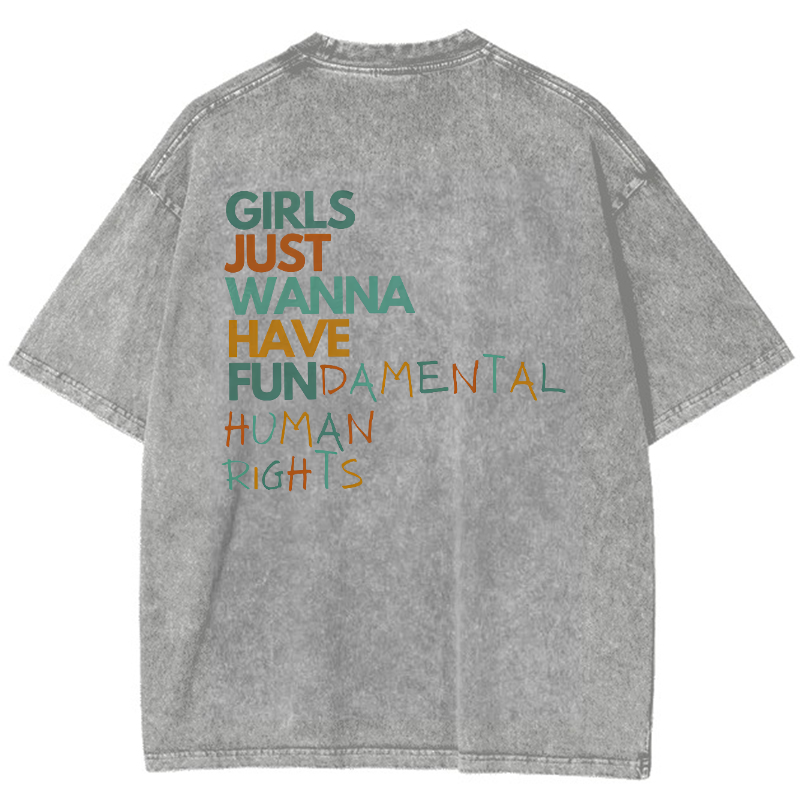Girls Just Wanna Have Fundmental Humanrghts Vintage Snowflake Washed T-Shirt-moweekender