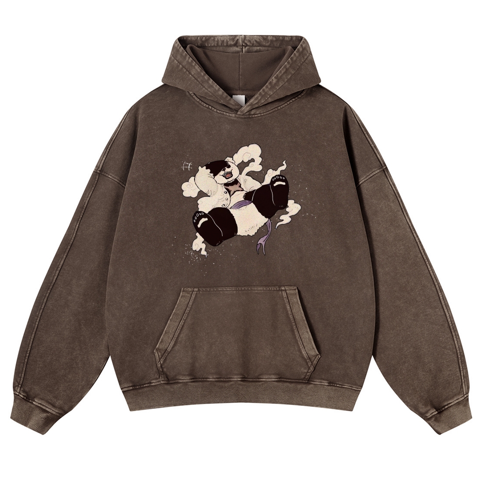Casual Panda Pattern Vintage Washed Hoodie-moweekender