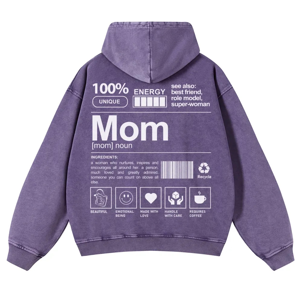 Mom Printed Vintage Washed Hoodie-moweekender