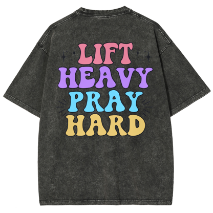 Lift Heavy Party Hard Unisex Fit Washed Oversized T-Shirt-moweekender