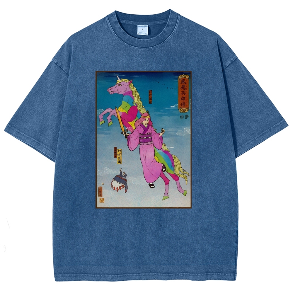 Hero Story Pink Unicorn Washed Vintage Short Sleeves T-Shirt-moweekender