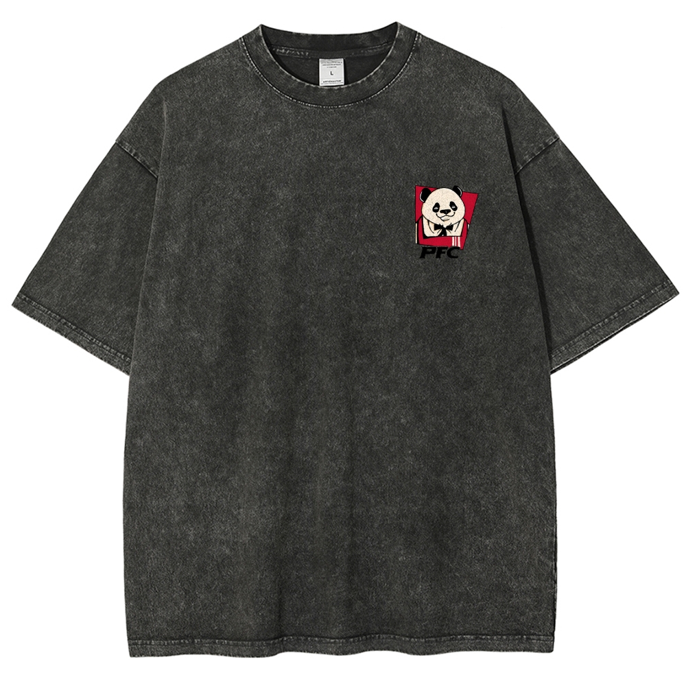 PFC Panda Printed Washed Vintage Short Sleeves T-Shirt-moweekender