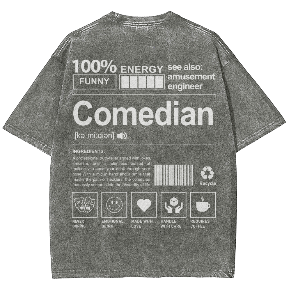 Comedian Pattern Washed Vintage Short Sleeves T-Shirt-moweekender