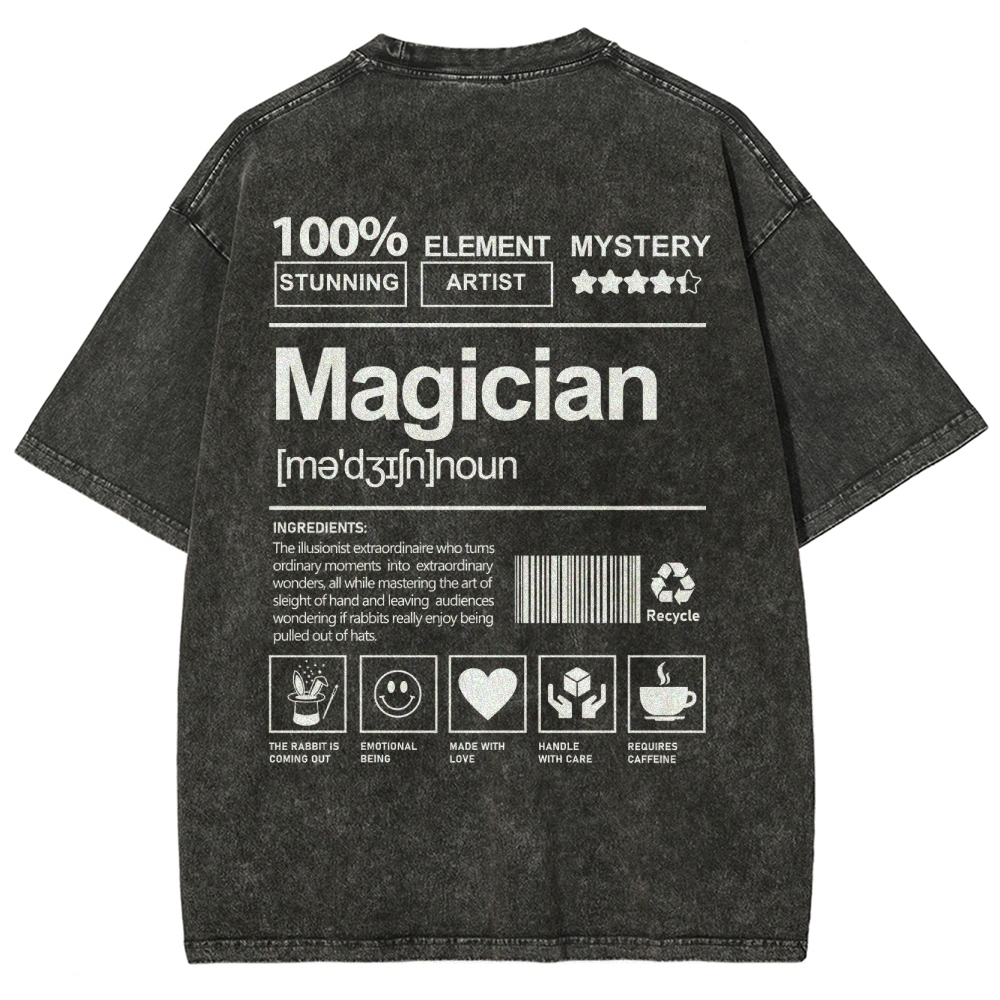 Magician Pattern Washed Vintage Short Sleeves T-Shirt-moweekender