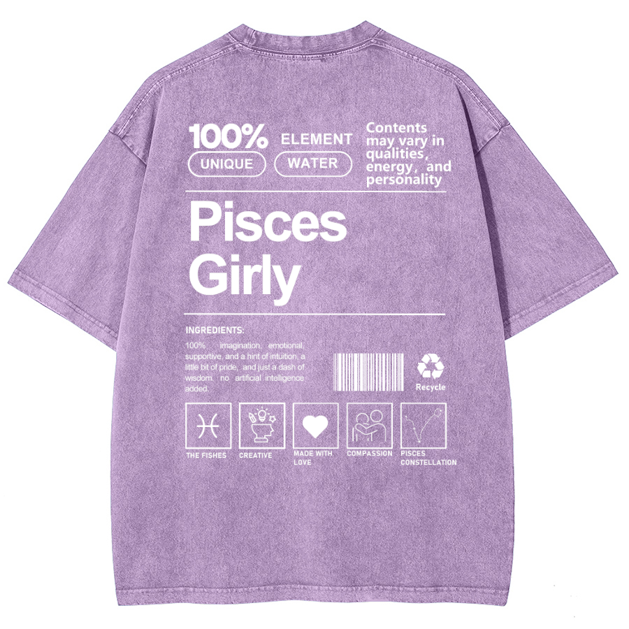 Pisces Girly Unisex Fit Washed Oversized T-Shirt-moweekender