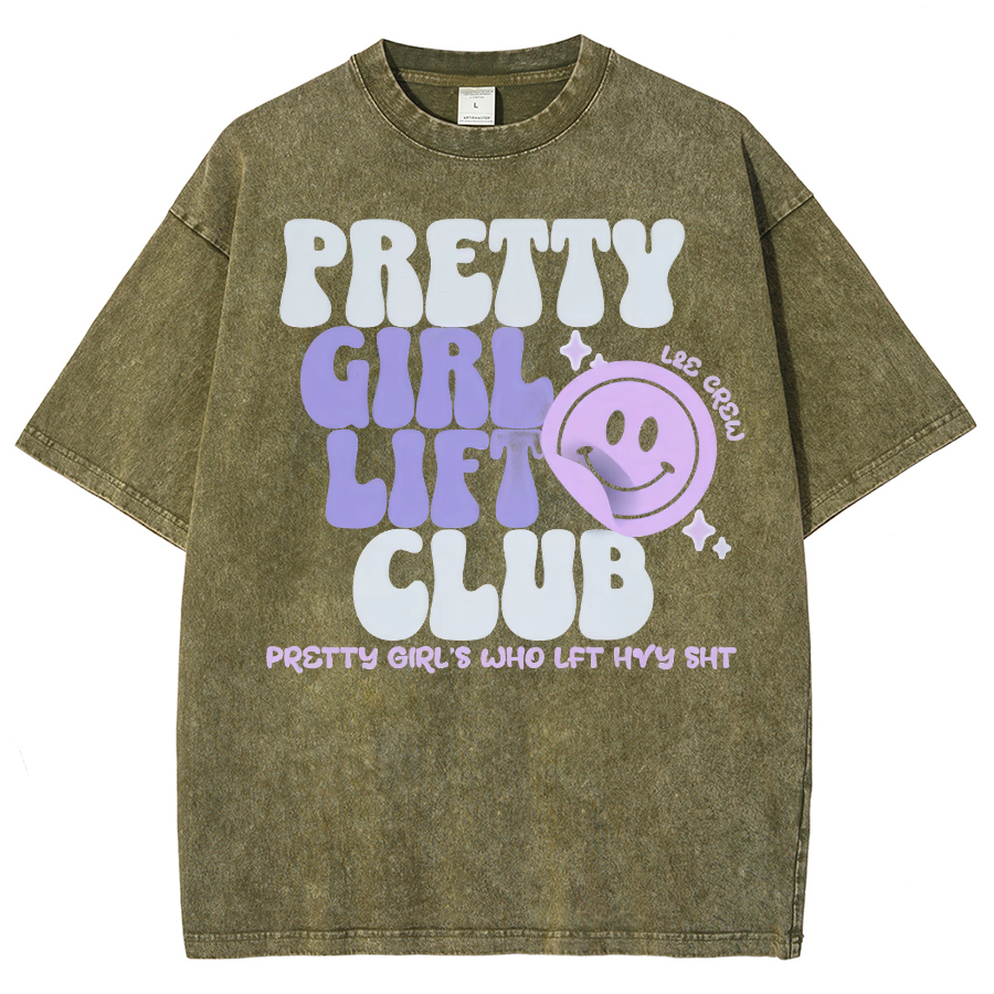 Pretty Girl Lift Club Unisex Fit Washed Oversized T-Shirt-moweekender