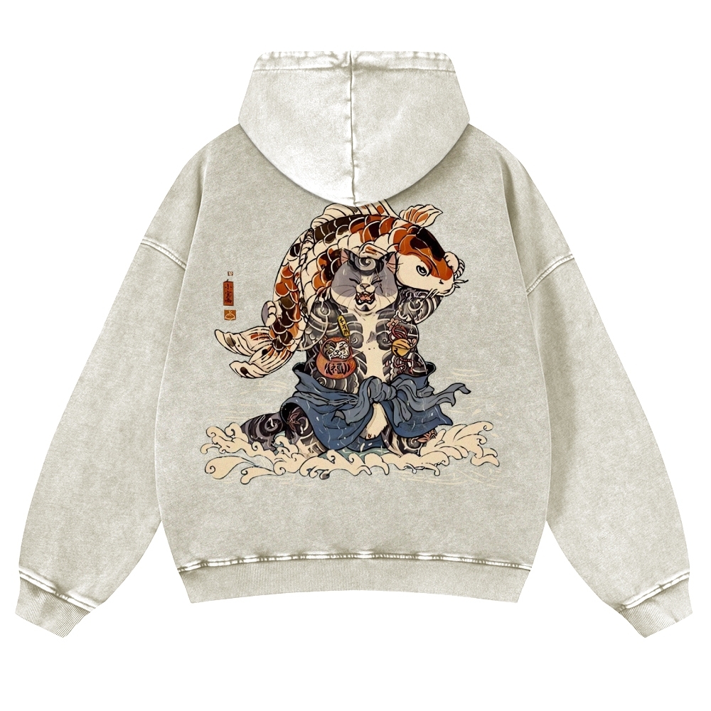 Japan Cat Story Vintage Washed Hoodie-moweekender
