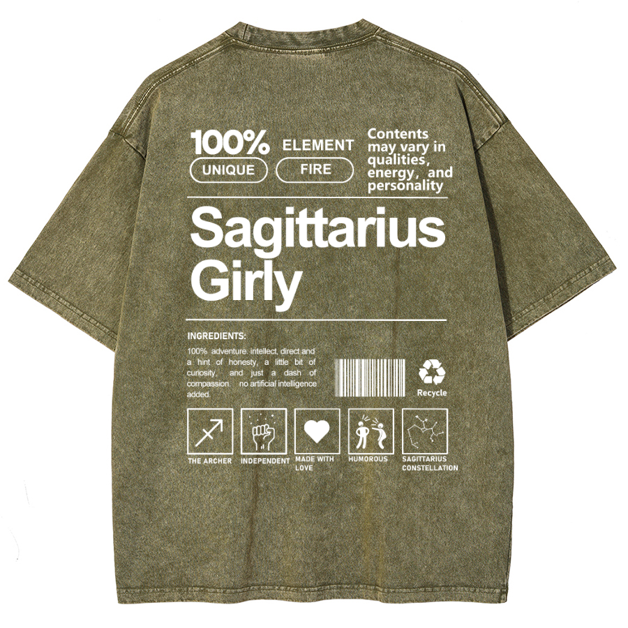 Sagittarius Girly Unisex Fit Washed Oversized T-Shirt-moweekender