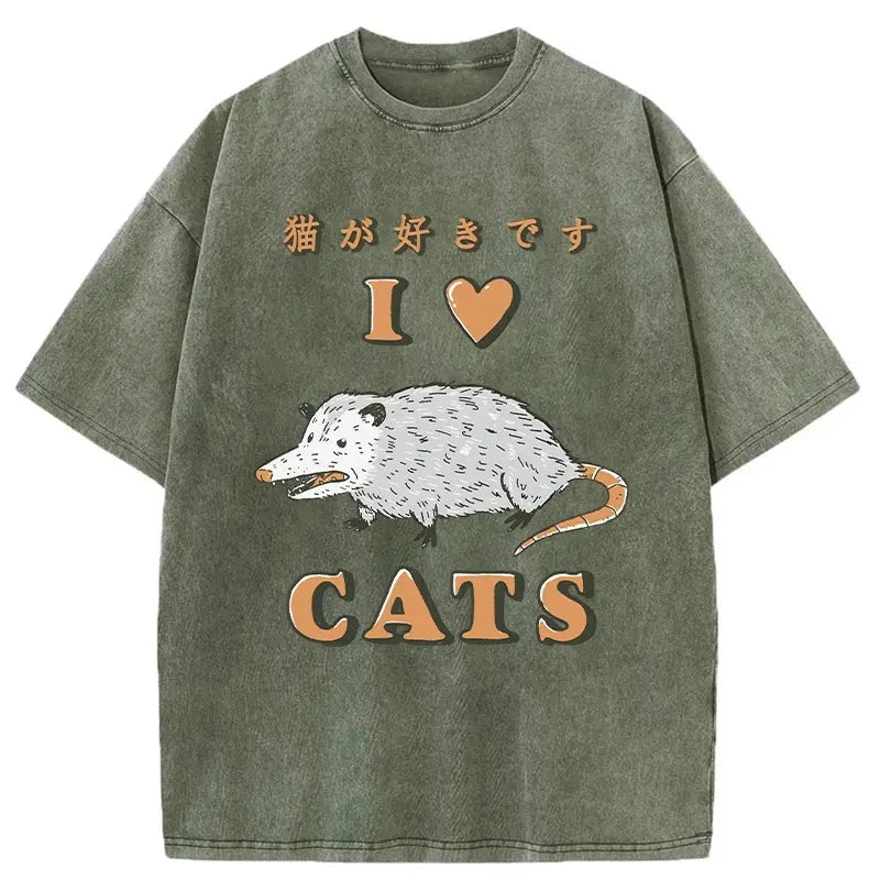 I Like Cats Washed Vintage T-Shirt-moweekender