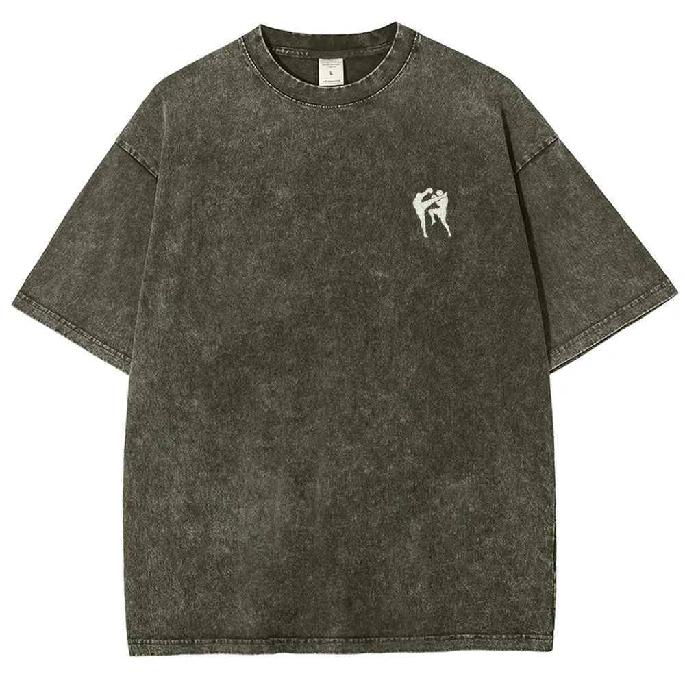 Muay Thai Pattern Washed Vintage Short Sleeves T-Shirt-moweekender