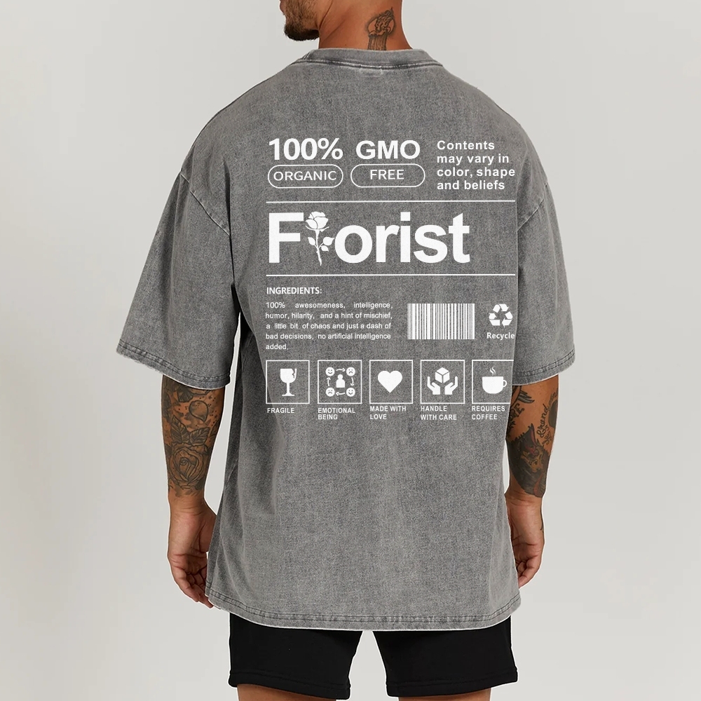 Florist Pattern Washed Vintage Short Sleeves T-Shirt-moweekender
