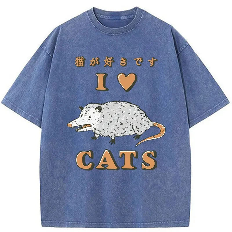 I Like Cats Washed Vintage T-Shirt-moweekender