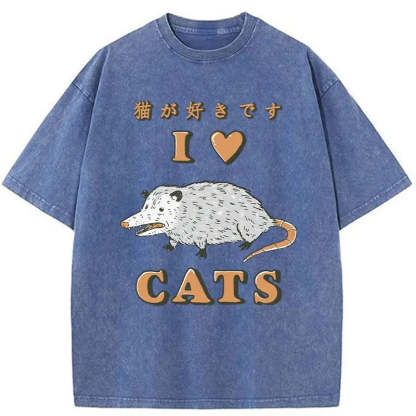 I Like Cats Washed Vintage T-Shirt-moweekender