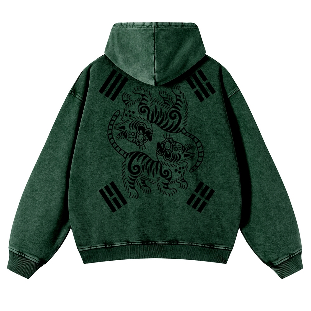 Tiger Eight-Diagram Vintage Washed Hoodie-moweekender