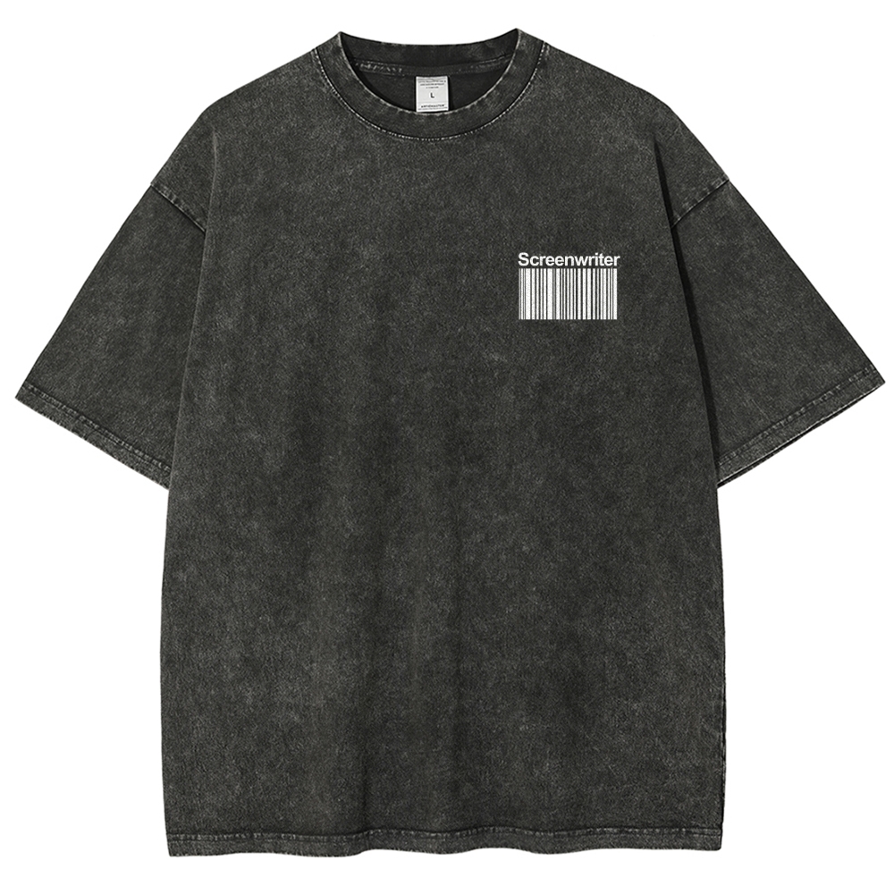 Screenwriter Pattern Washed Vintage Short Sleeves T-Shirt-moweekender