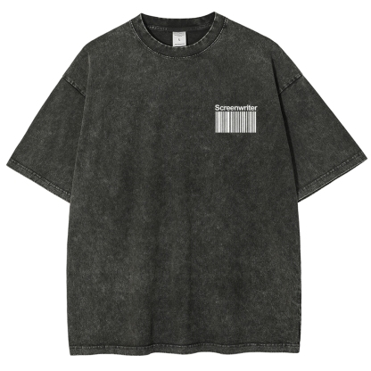 Screenwriter Pattern Washed Vintage Short Sleeves T-Shirt-moweekender