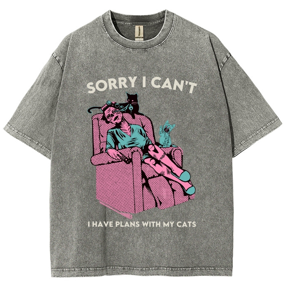 Sorry I Can't have Plans With My Cats Vintage Snowflake Washed T-Shirt-moweekender