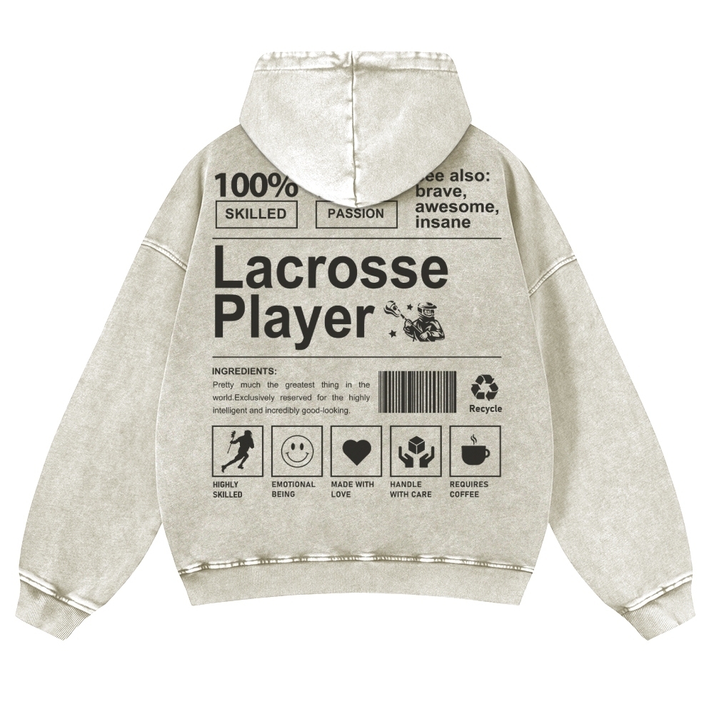 Lacrosse Player Printed Vintage Washed Hoodie-moweekender