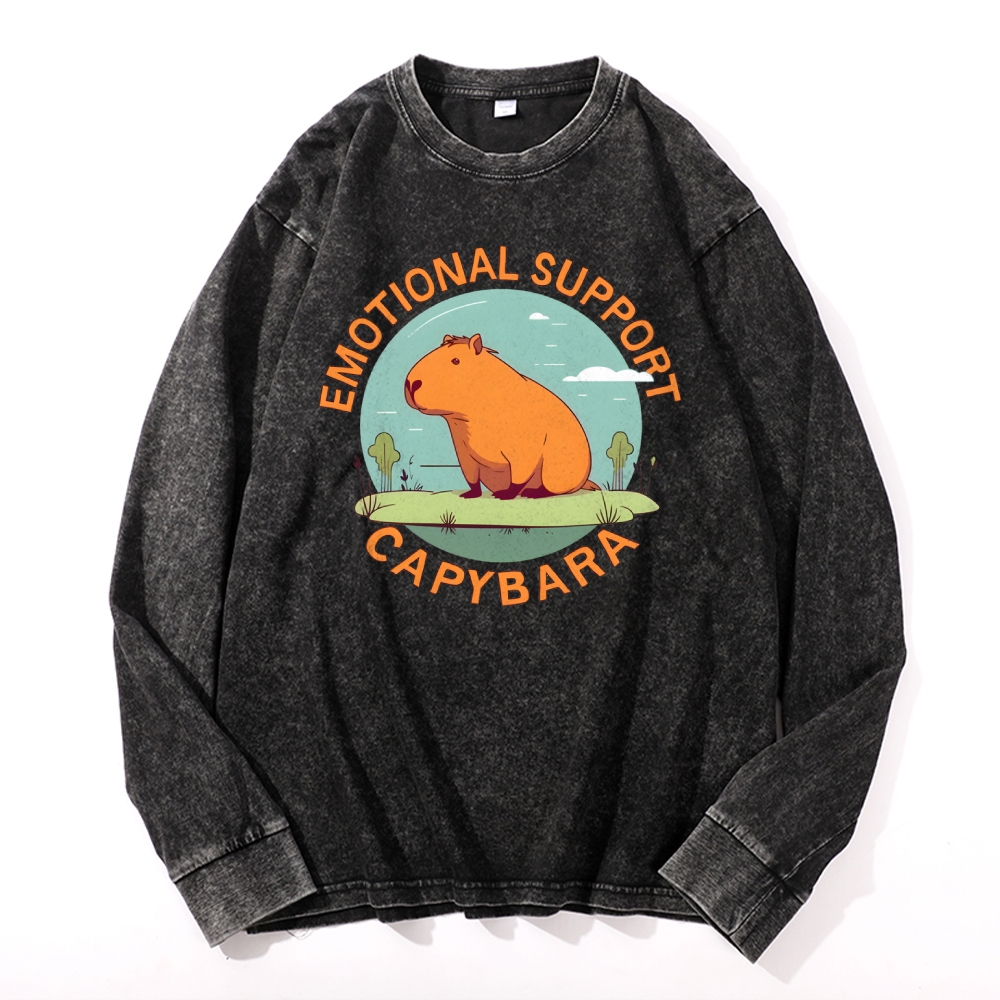 Emotional Support Capybara Deep Washed Vintage Long Sleeves T-Shirt-moweekender