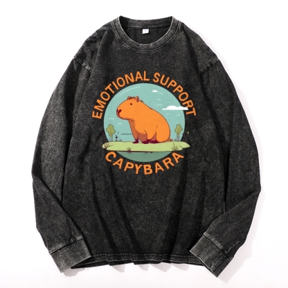 Emotional Support Capybara Deep Washed Vintage Long Sleeves T-Shirt-moweekender