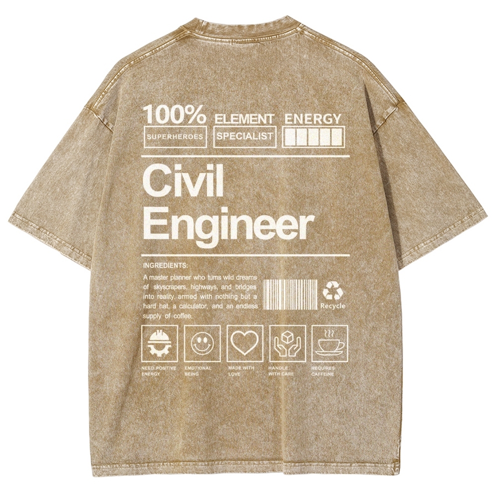 Civil Engineer Washed Vintage Short Sleeves T-Shirt-moweekender