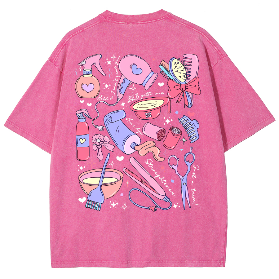 Comb Scissors Hair Dryer Unisex Fit Washed T-Shirt-moweekender